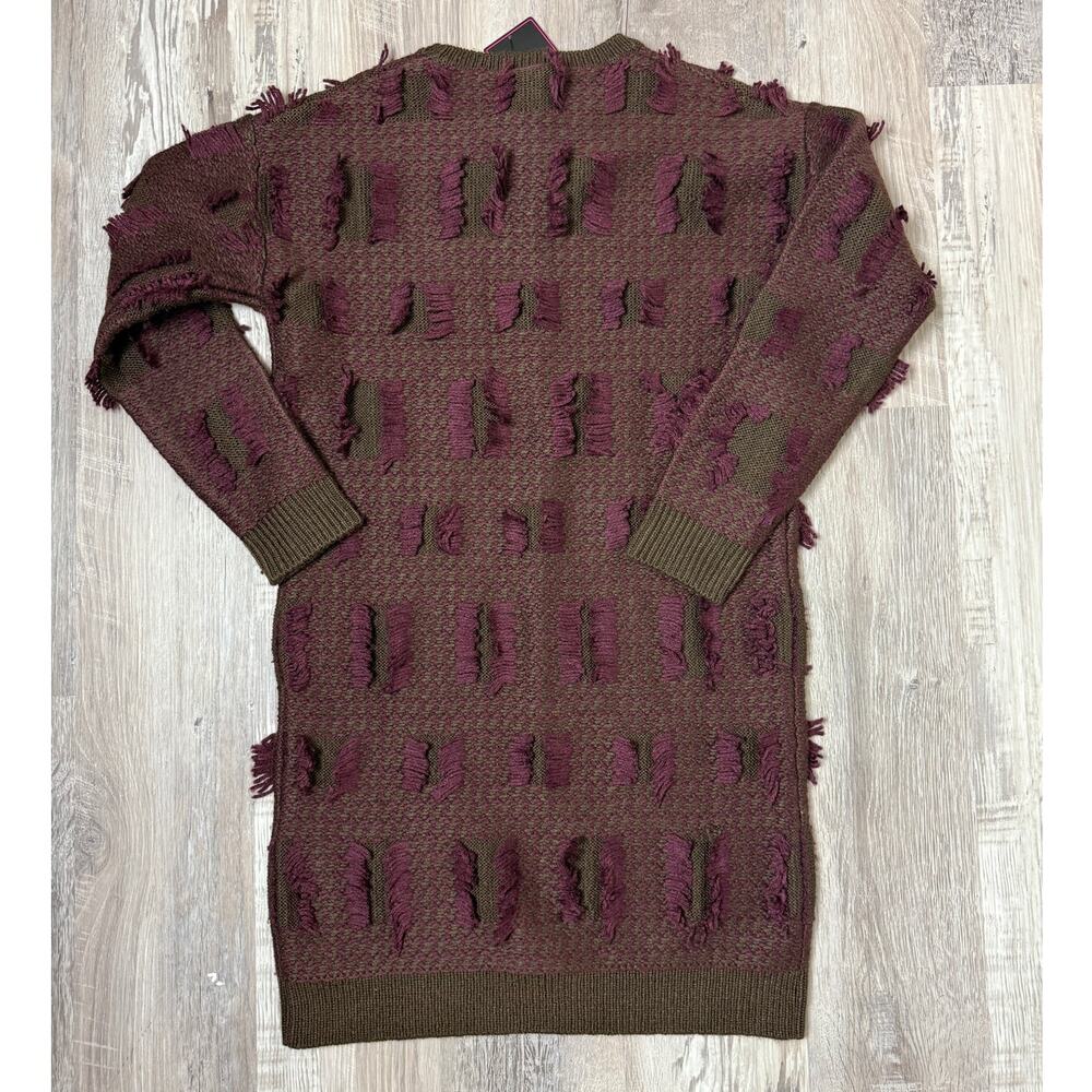 Rara Avis by Iris Apfel NWT Chunky Fringe Sweater Dress Olive Burgundy XS - Picture 4 of 13